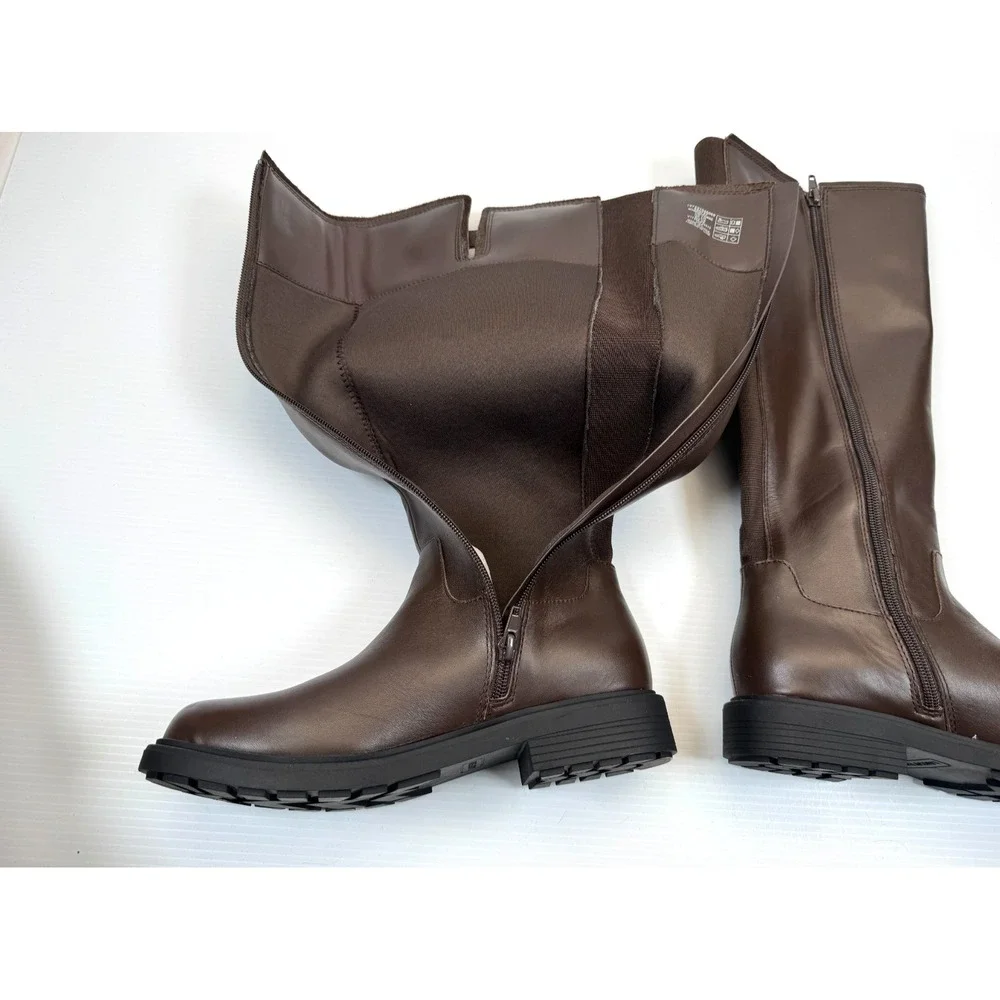 Land's End Knee-High Leather Riding Boot Women 7.5 NWOB $280 Zip Closure Elastic